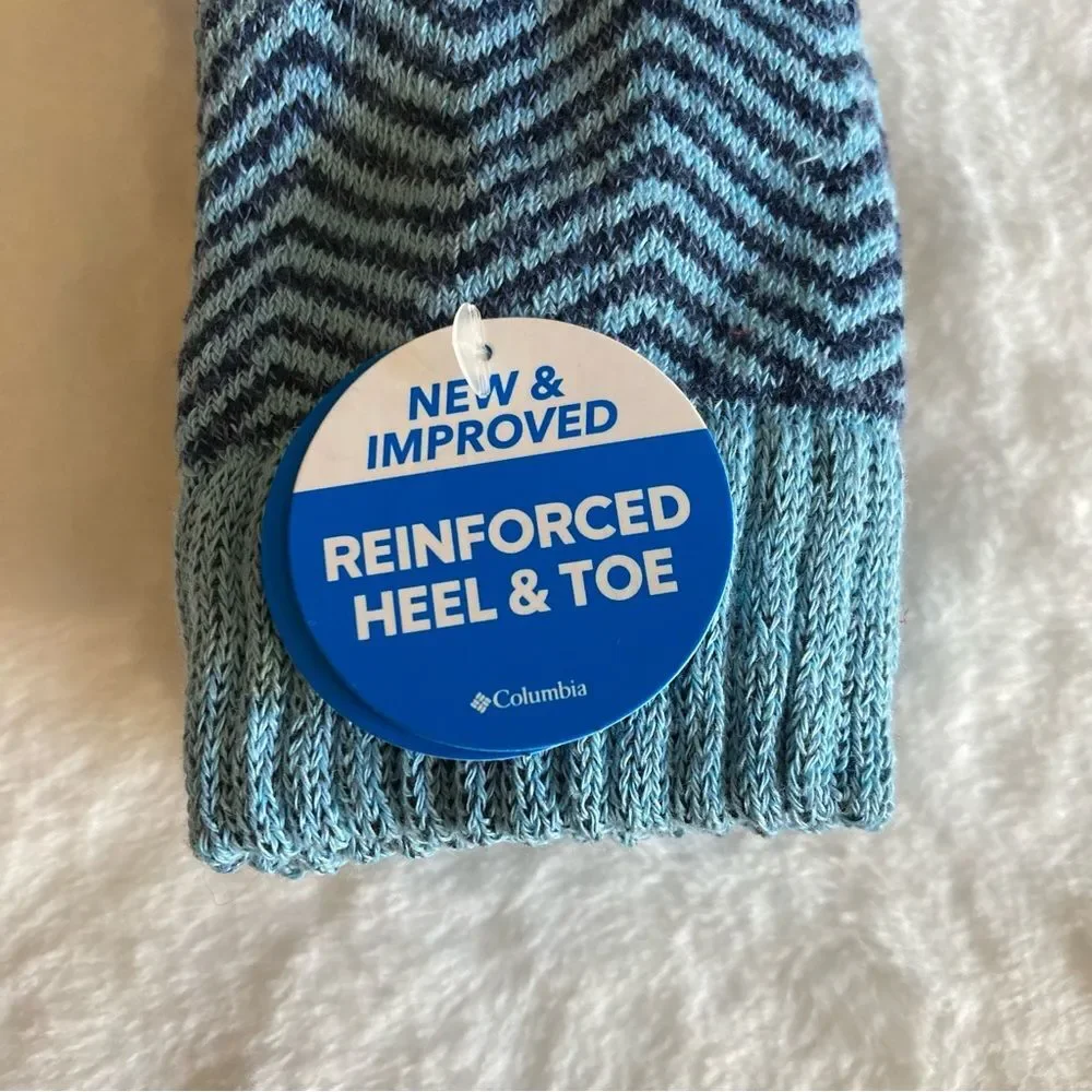 Women’s Columbia 2 Pair Crew Socks Blue Chevron NWT Recycled Cotton Cushion